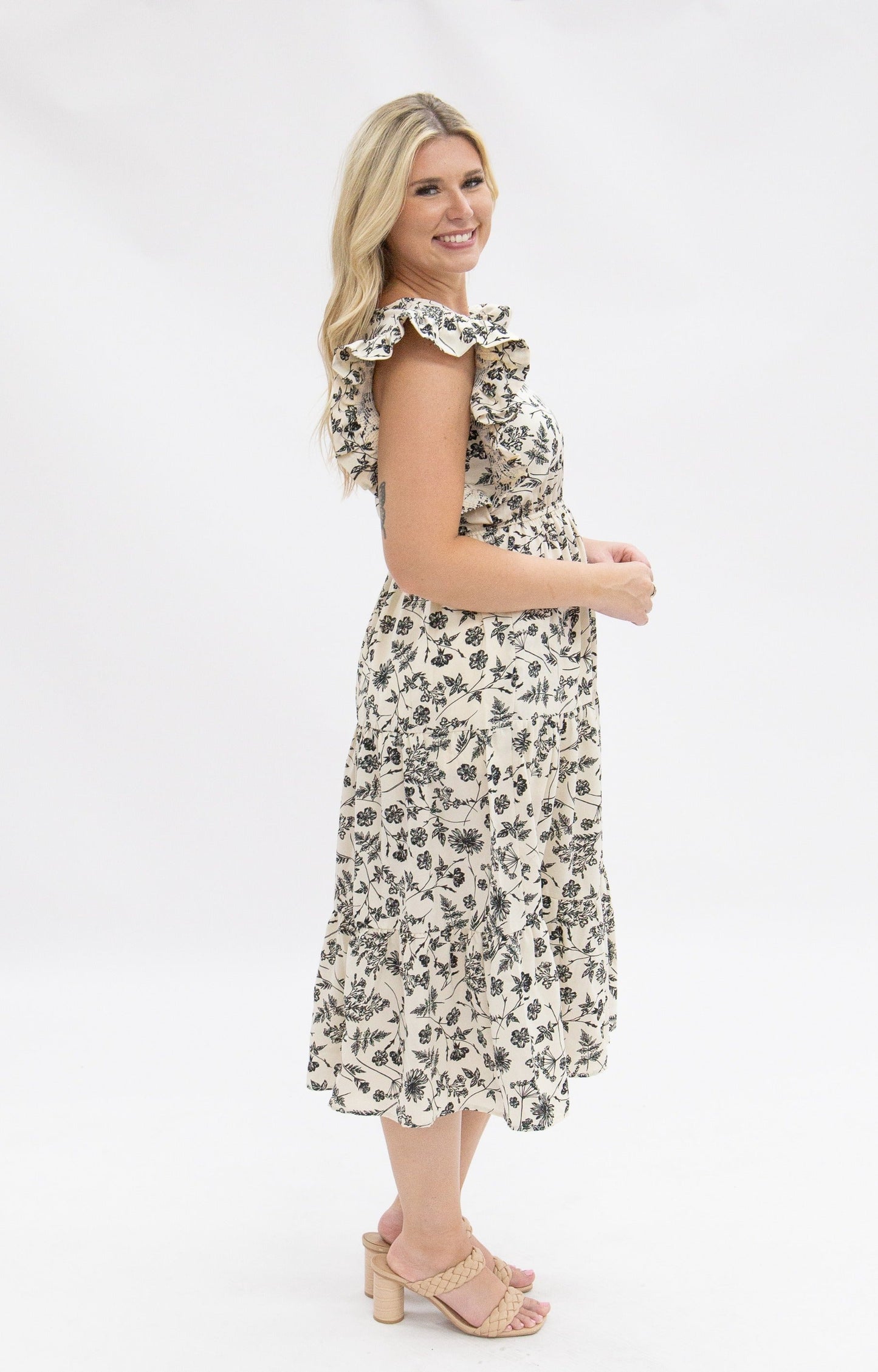 Grace & Emma Black & Ivory Floral Tiered Dress