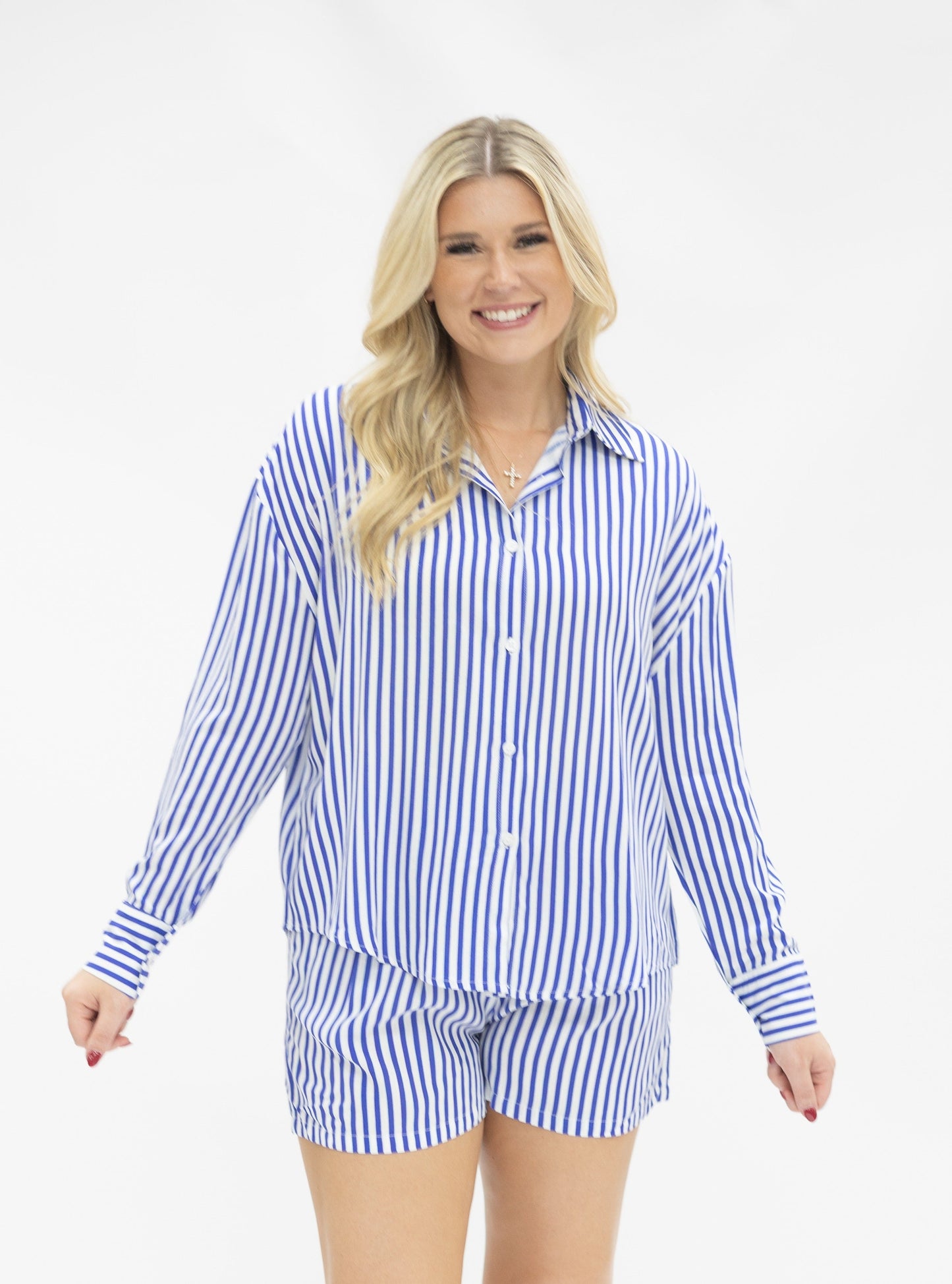 Grace & Emma Kathryn Classic Button-Up, Blue Stripe