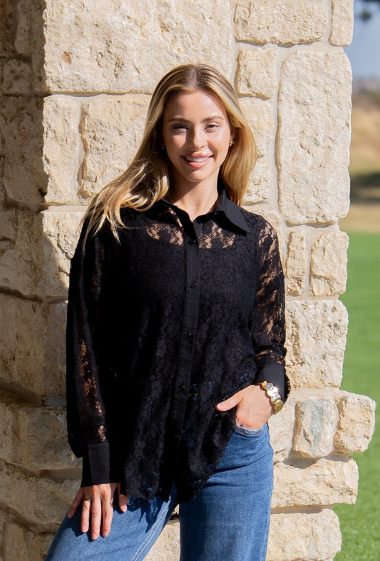 Grace & Emma Kathryn Classic Button-Up, Black Lace