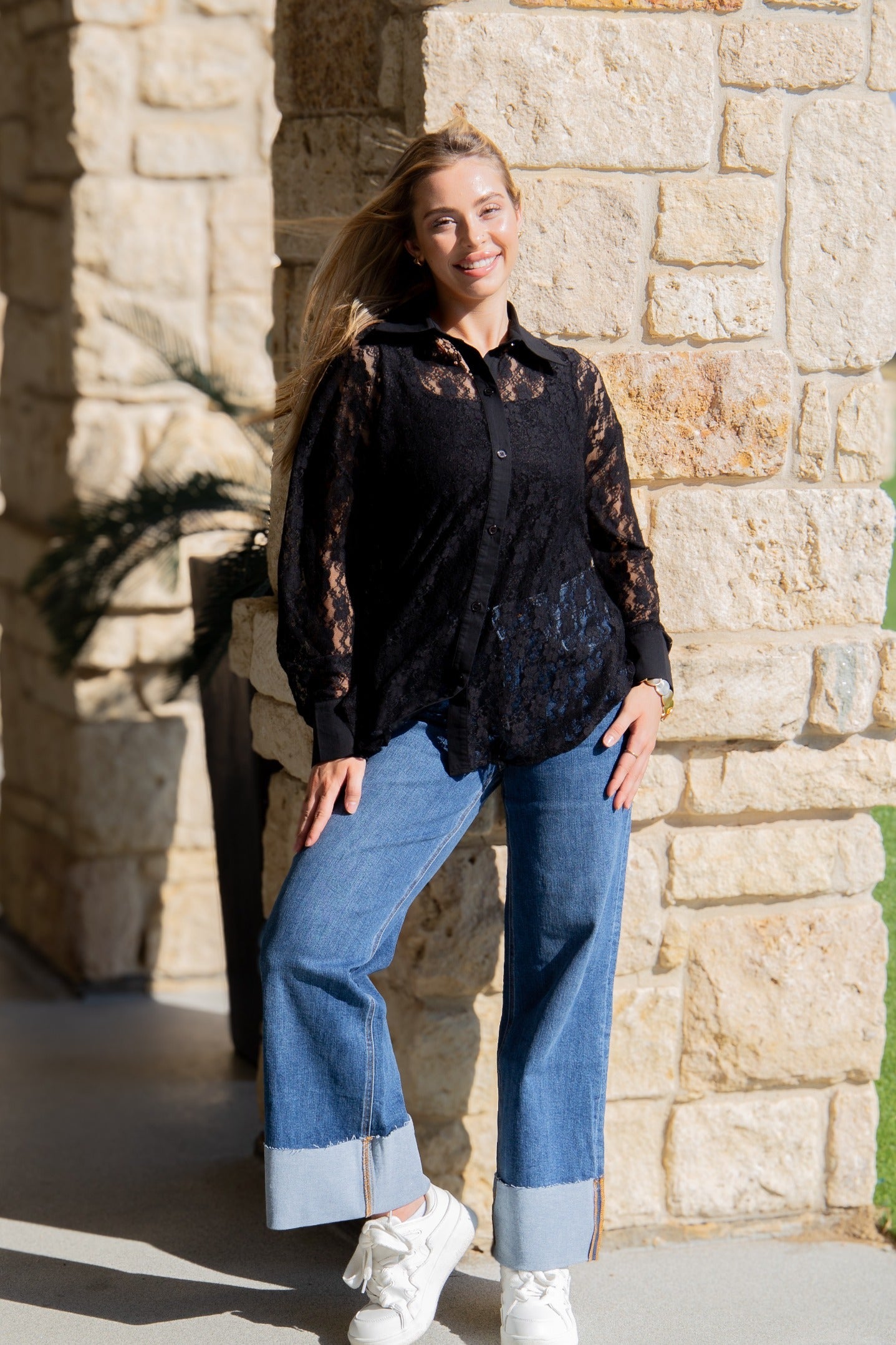 Grace & Emma Kathryn Classic Button-Up, Black Lace
