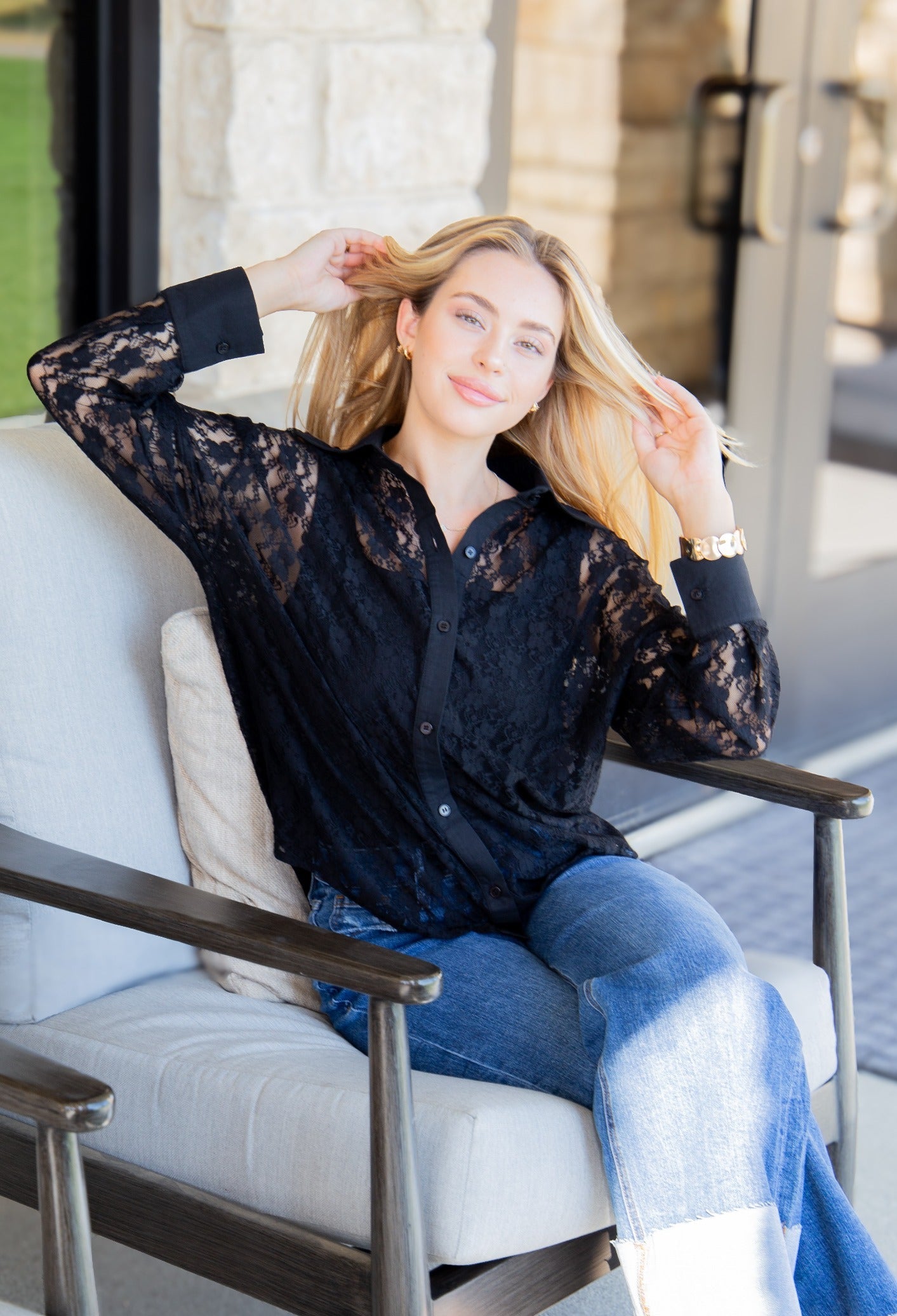 Grace & Emma Kathryn Classic Button-Up, Black Lace