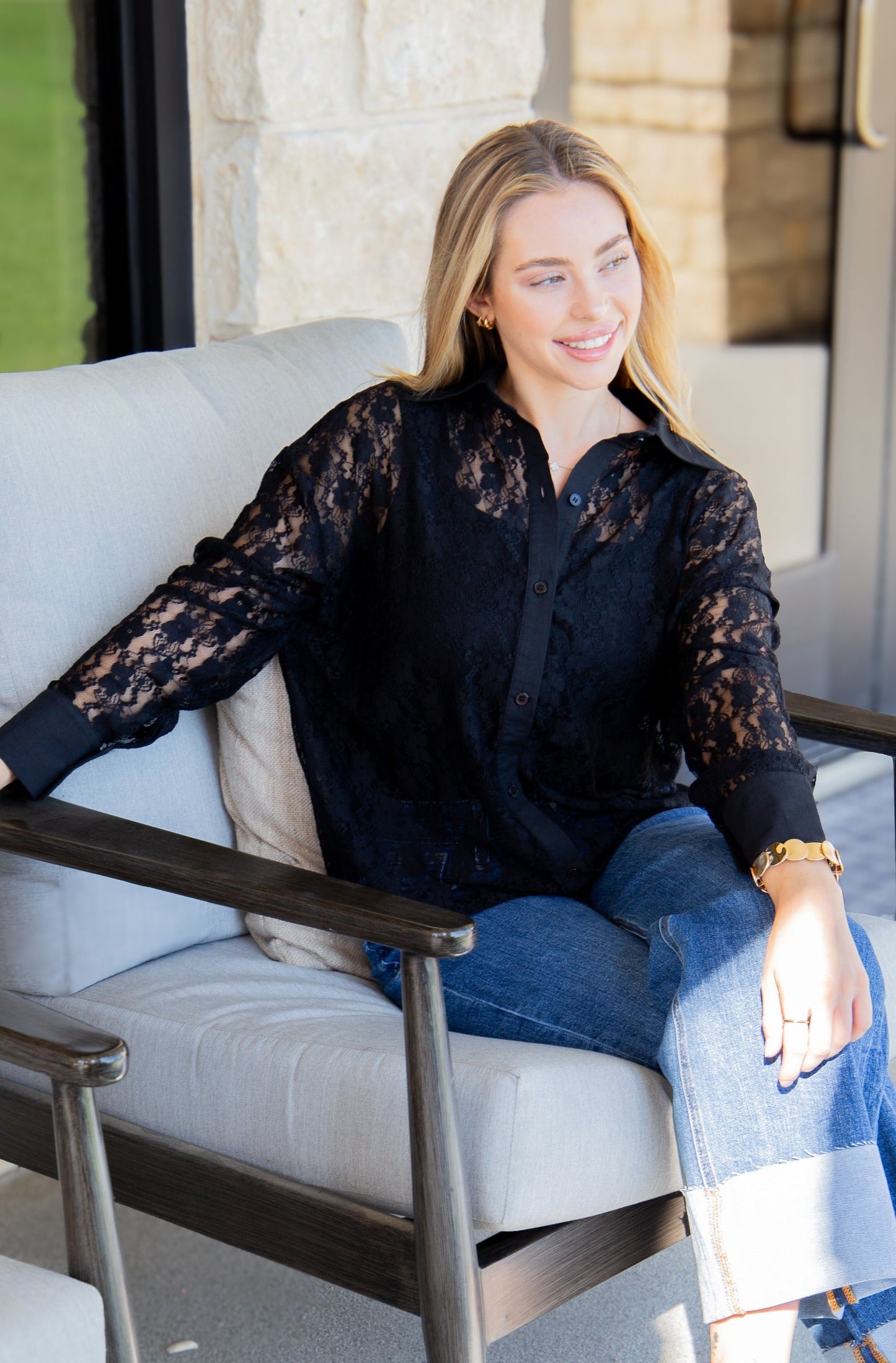 Grace & Emma Kathryn Classic Button-Up, Black Lace