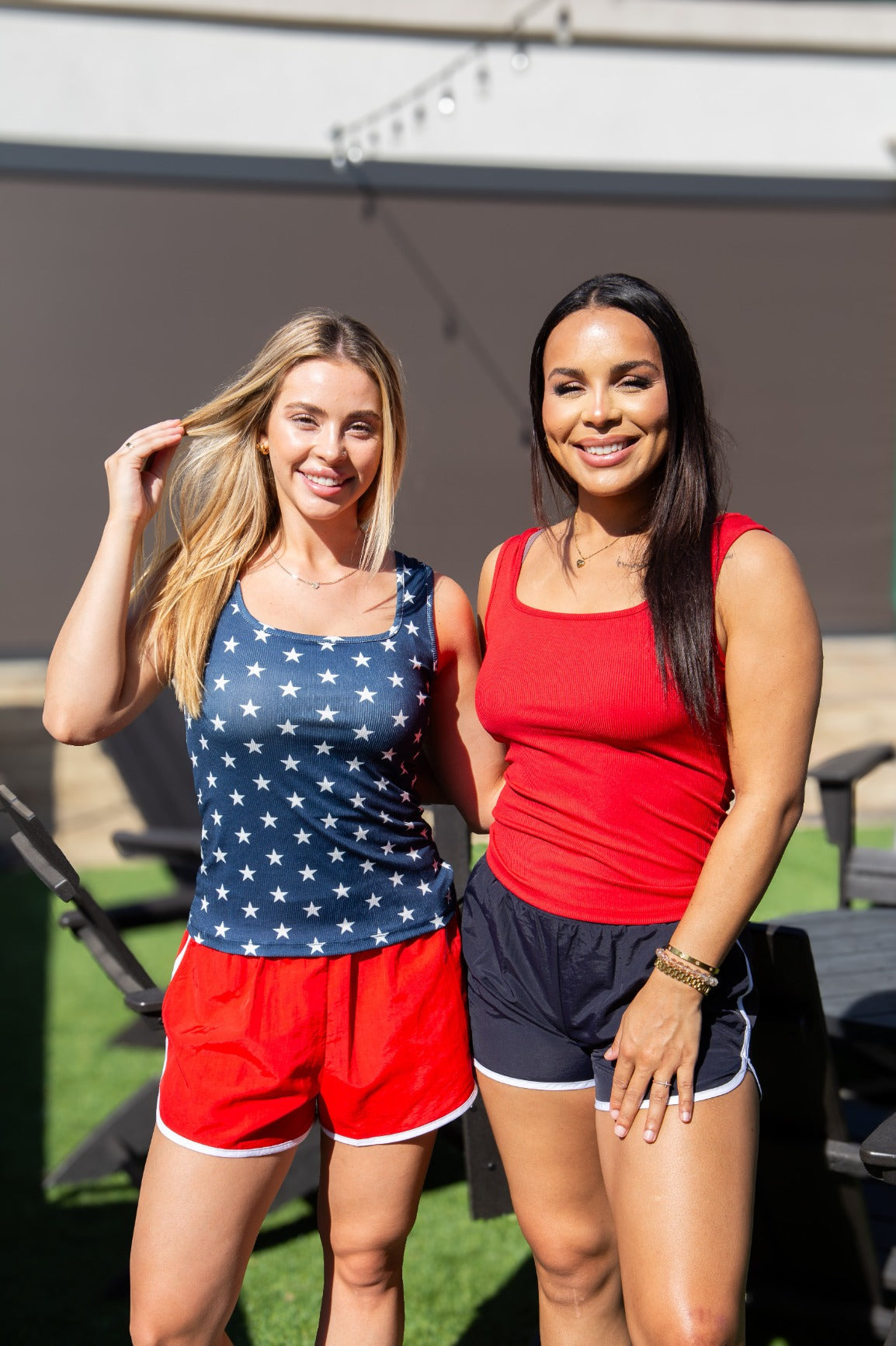 Grace & Emma Bella Square Neck Rib Knit Tank Top, Navy Stars
