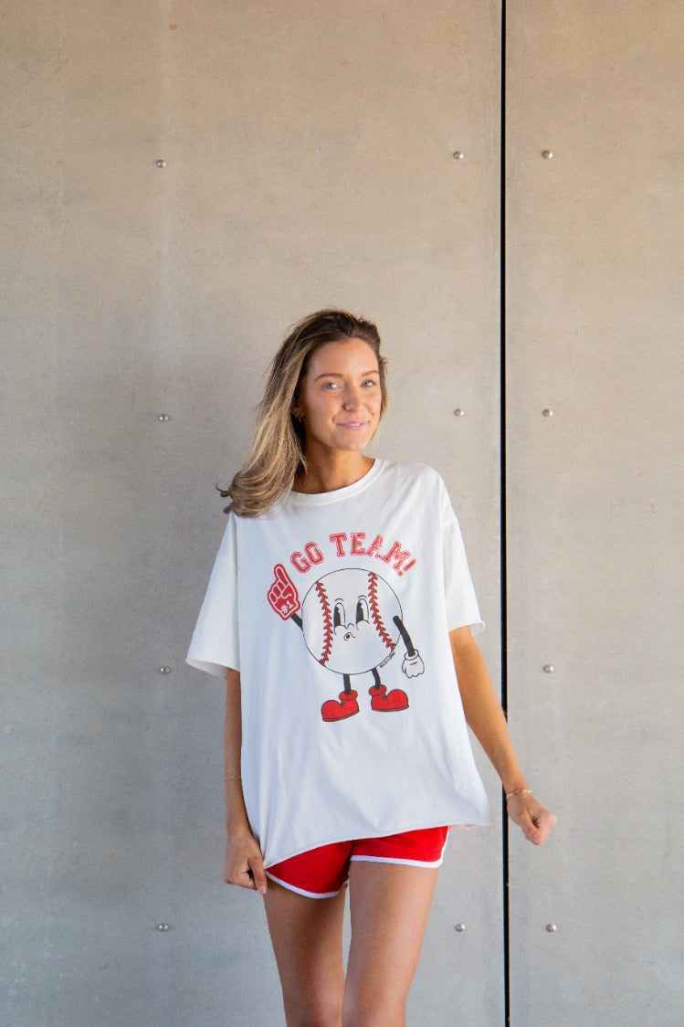 Grace and Emma Go Team on White Boxy Tee