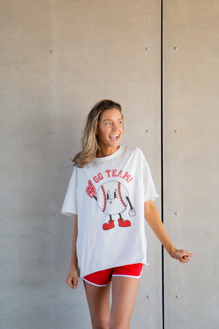 Grace and Emma Go Team on White Boxy Tee