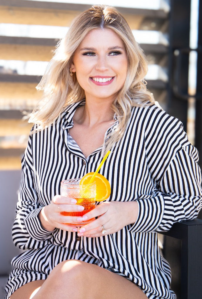 Grace & Emma Kathryn Classic Button-Up, Black Stripes
