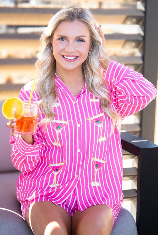 Grace & Emma Kathryn Classic Button-Up, Pink Stripes