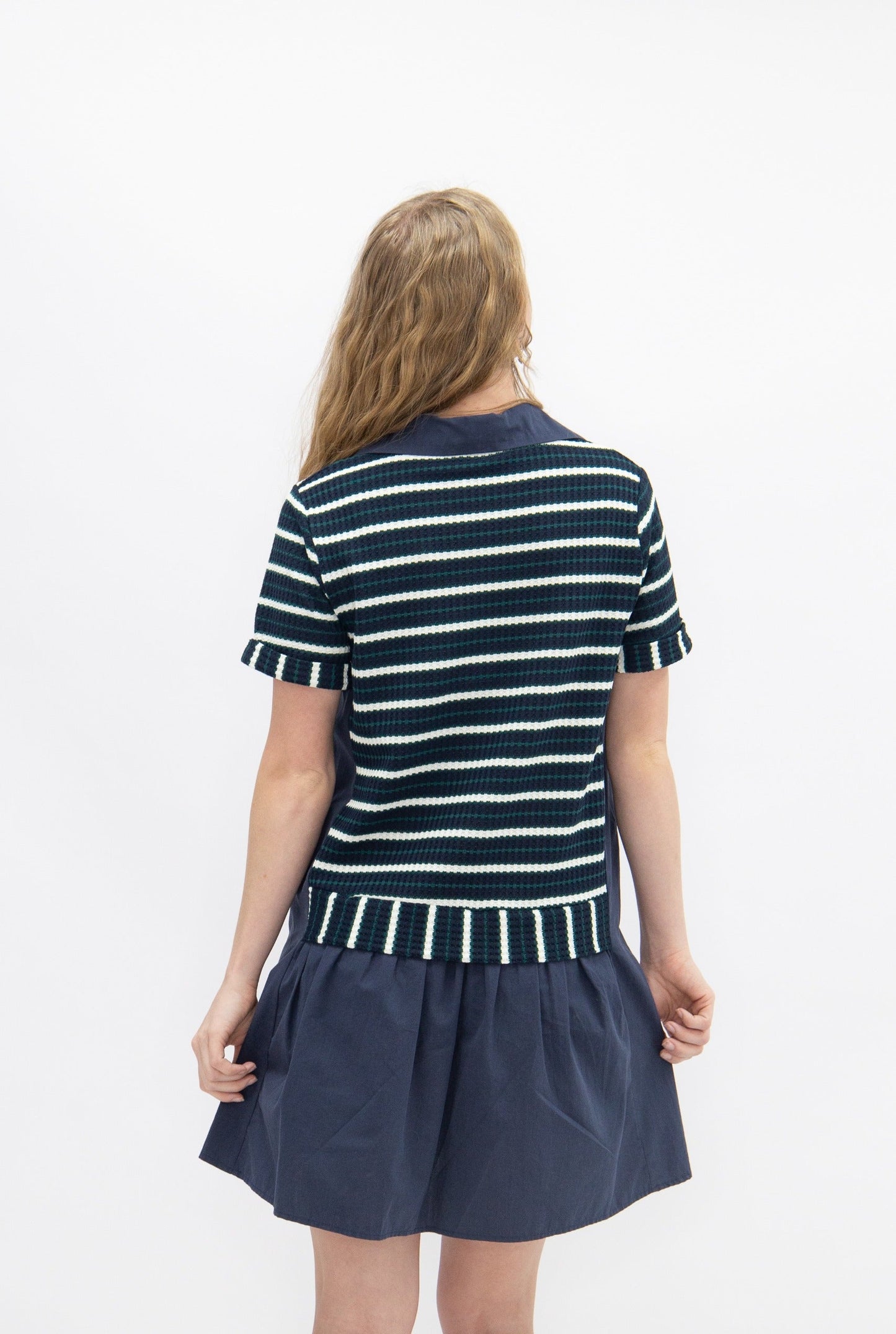 Grace + Emma Striped Knit Top with Attached Skirt, Navy
