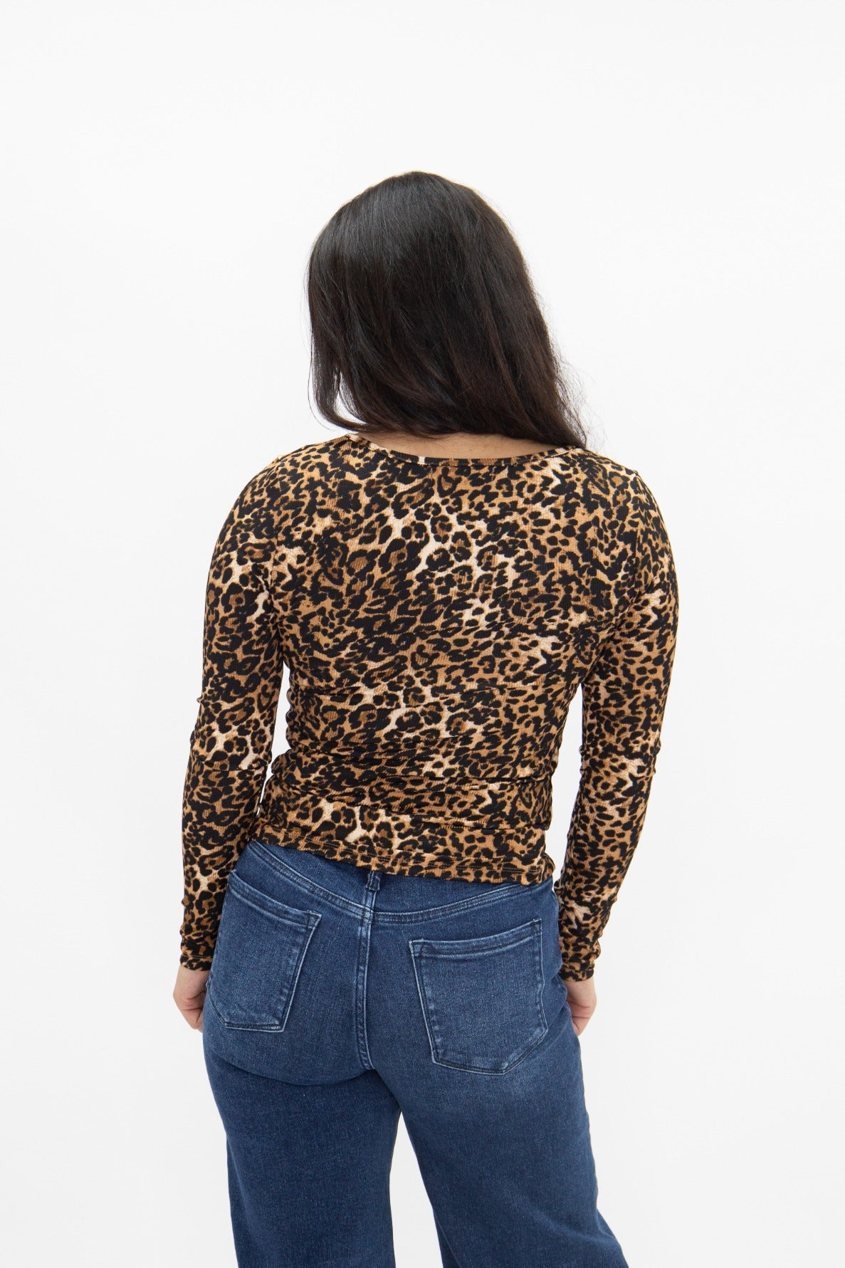 Grace and Emma Square Neck Long Sleeve Top, Leopard