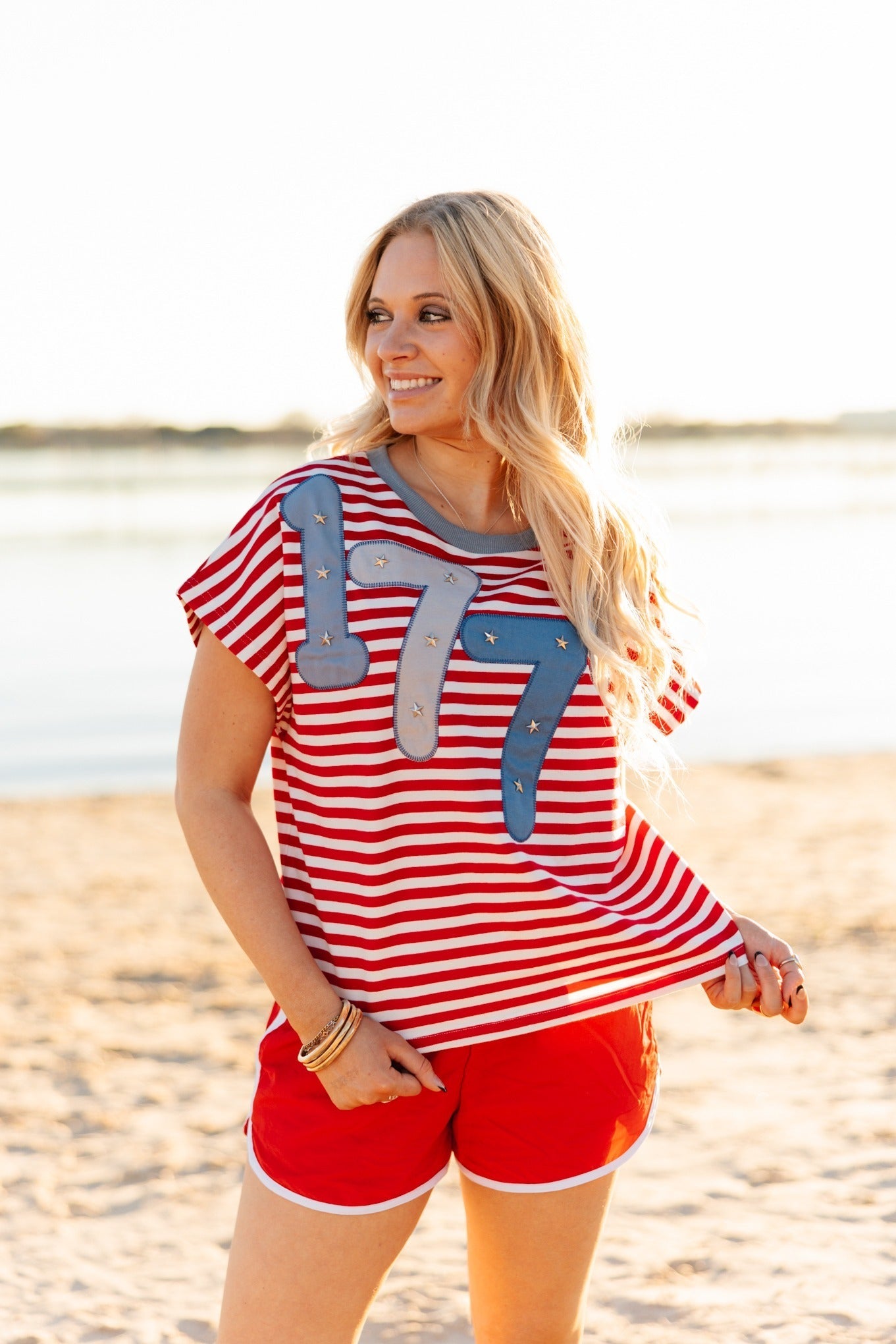 Grace & Emma 1776 on a Short Sleeve Stripe Top