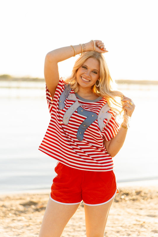 Grace & Emma 1776 on a Short Sleeve Stripe Top
