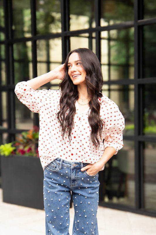 Grace & Emma Kathryn Classic Button-Up, Red Polka-Dot