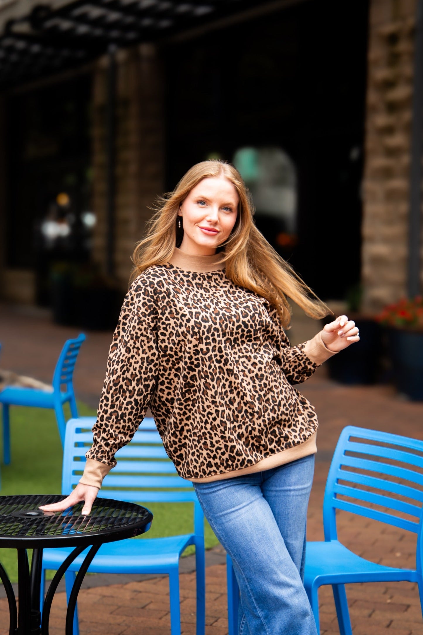 Grace & Emma Mock Neck Sweatshirt, Leopard