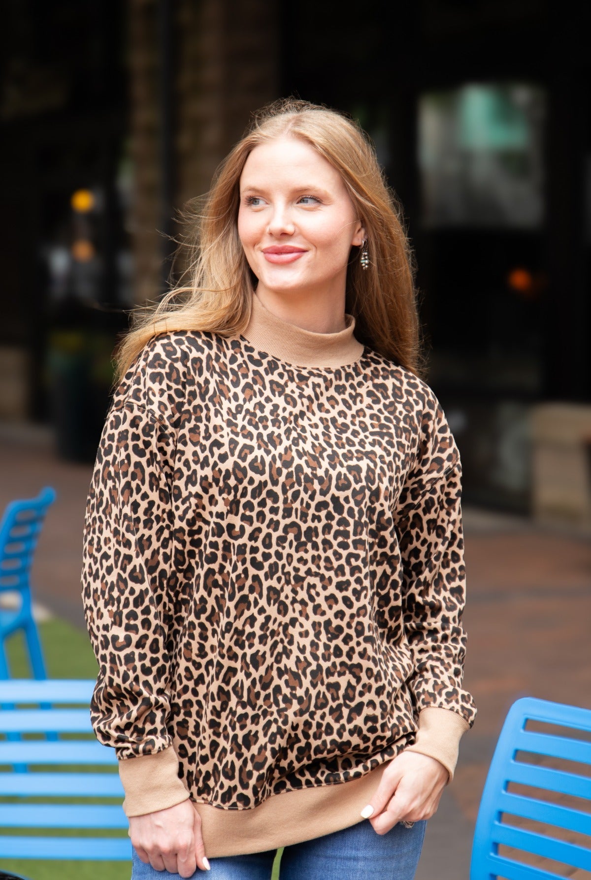 Grace & Emma Mock Neck Sweatshirt, Leopard