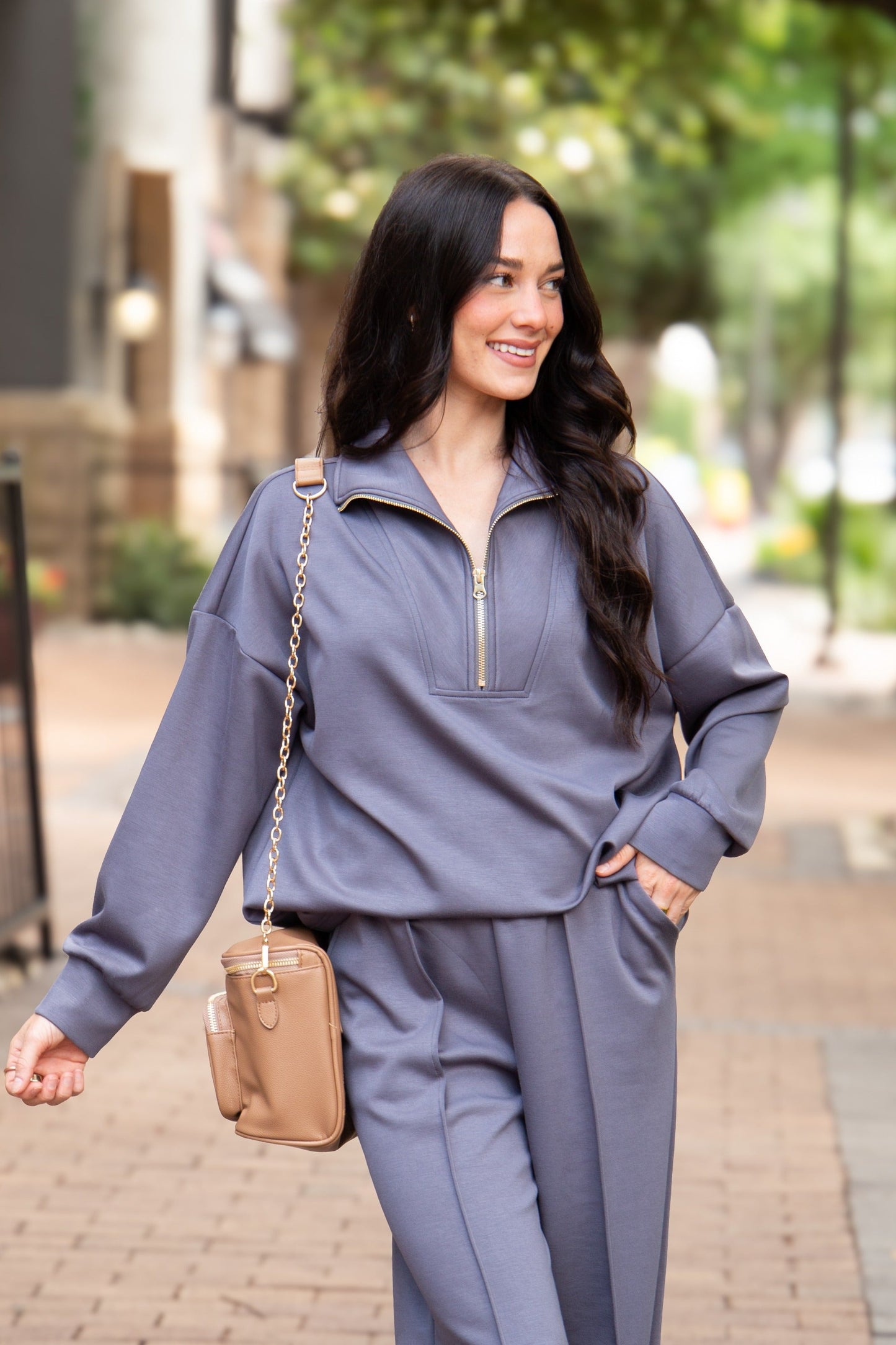 Grace & Emma Butter Soft Quarter-Zip Top, Slate Blue
