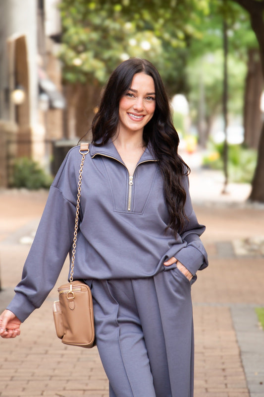 Grace & Emma Butter Soft Quarter-Zip Top, Slate Blue