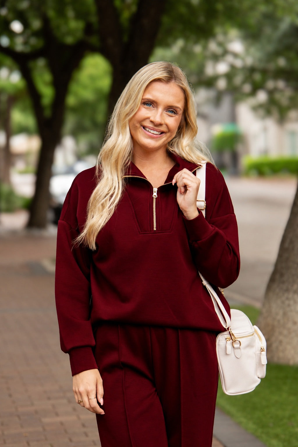 Grace & Emma Butter Soft Quarter-Zip Top, Maroon