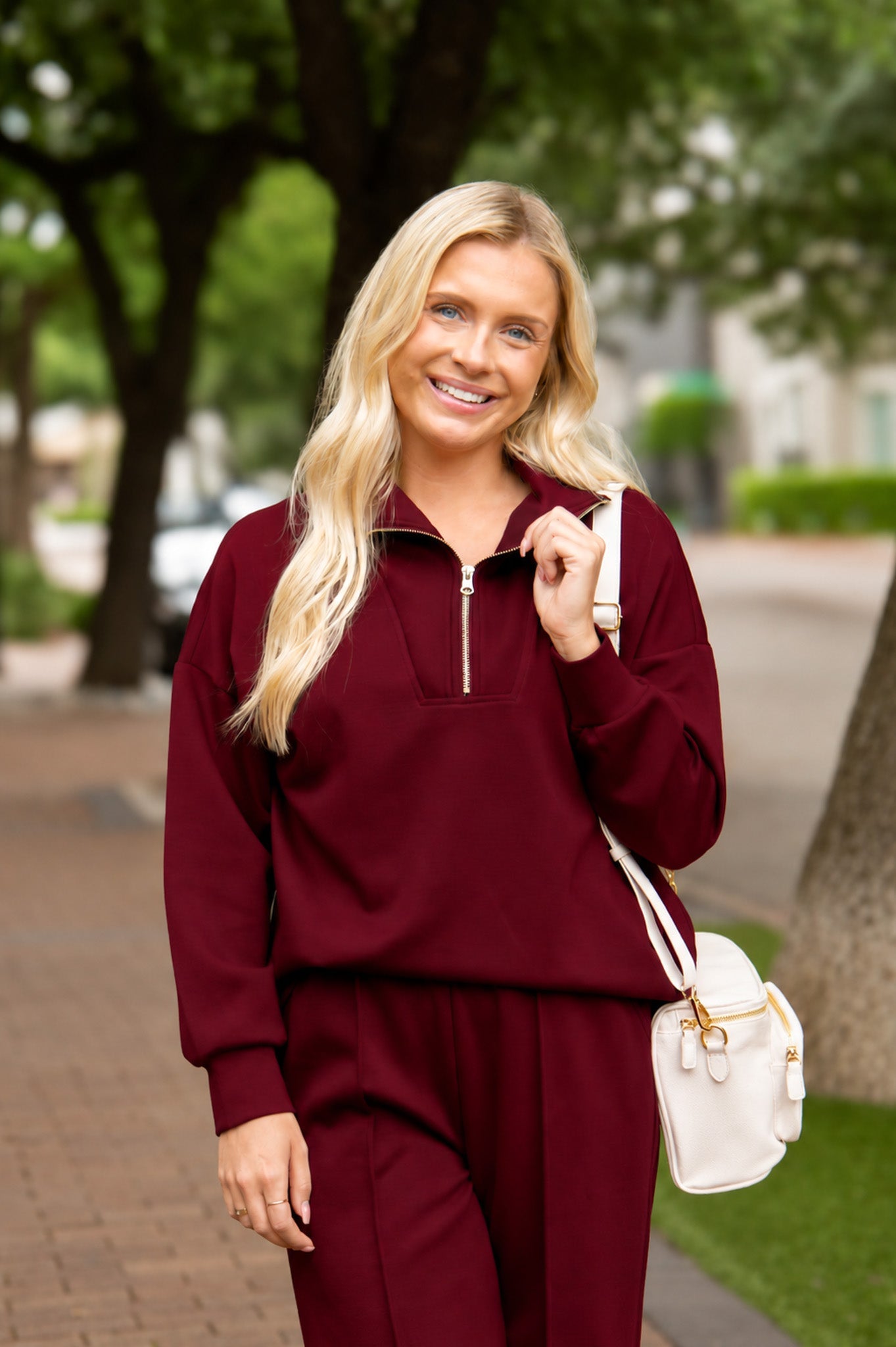 Grace & Emma Butter Soft Quarter-Zip Top, Maroon