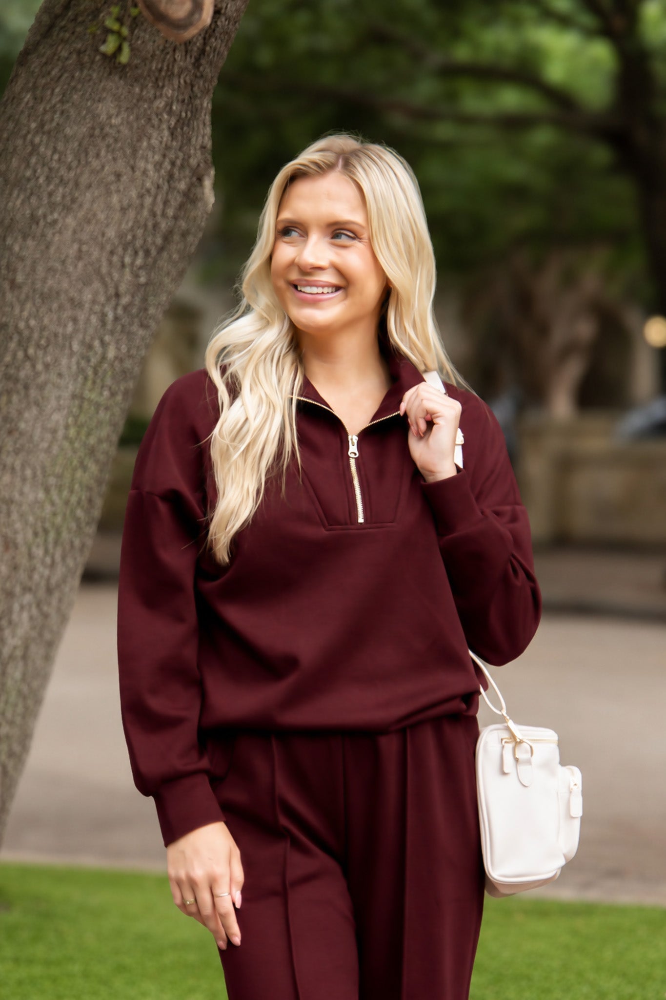 Grace & Emma Butter Soft Quarter-Zip Top, Maroon