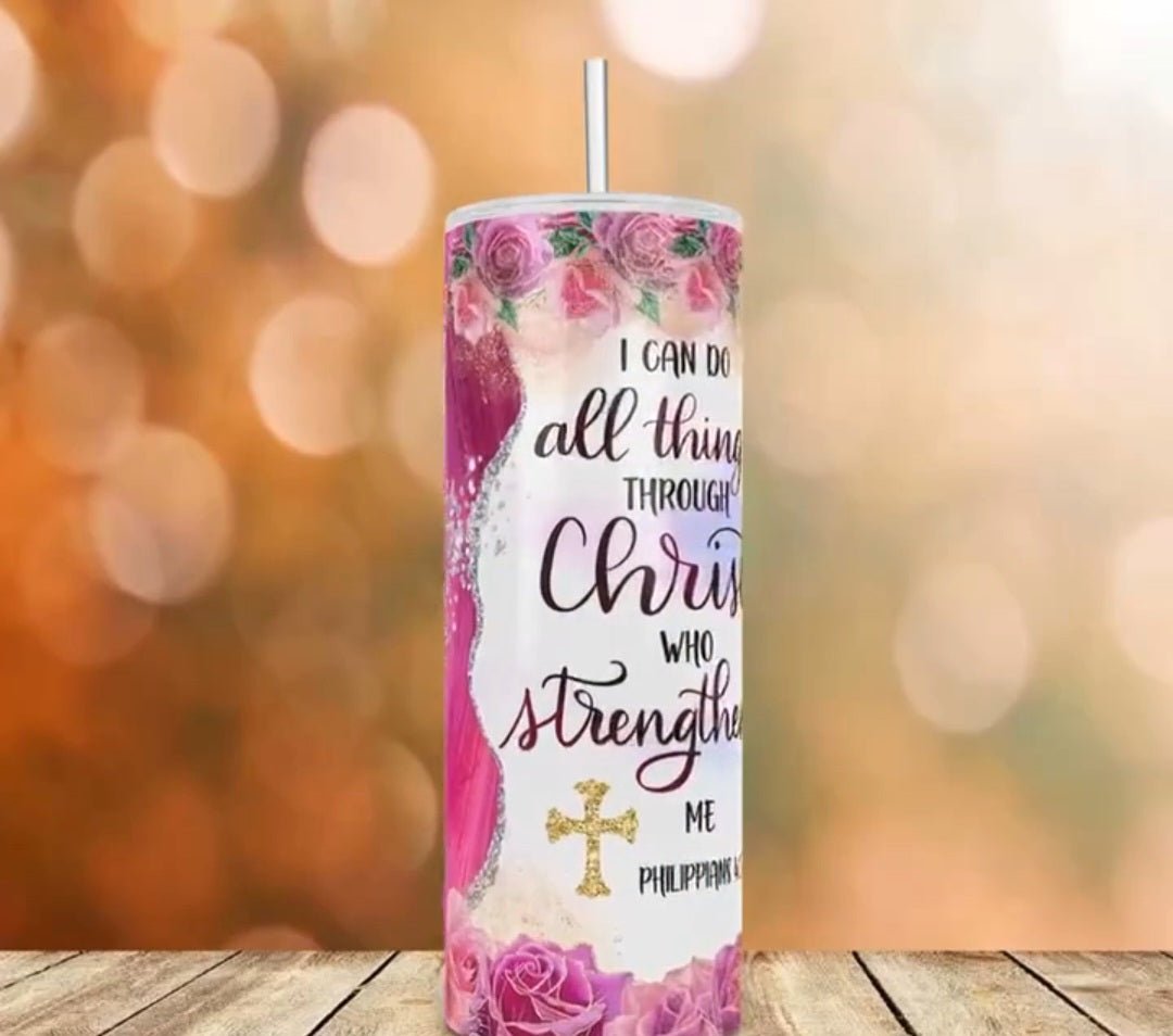 1pc 20oz, I Can Do All Things, Philippians 4:13 Faith Tumbler With Lid And Straw, Stainless Steel Water Bottle, Vacuum Insulated Water Cups