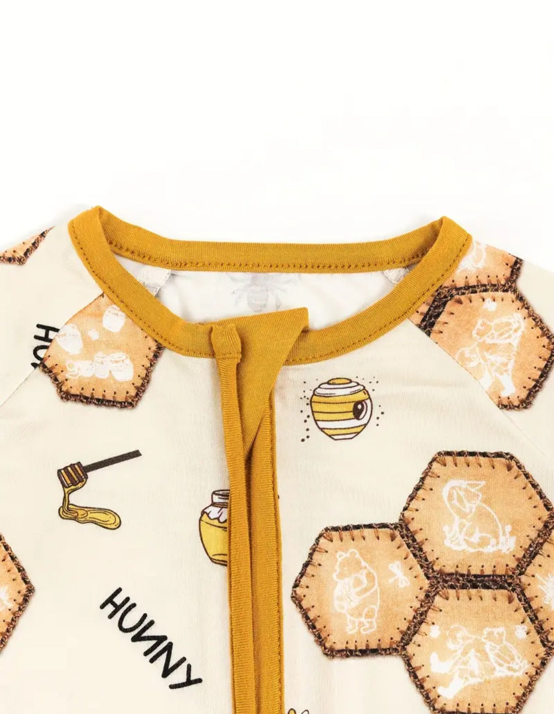 Bamboo Fiber Infant Bodysuit - Adorable Bee & Honey Print, Long-Sleeve Sleeper