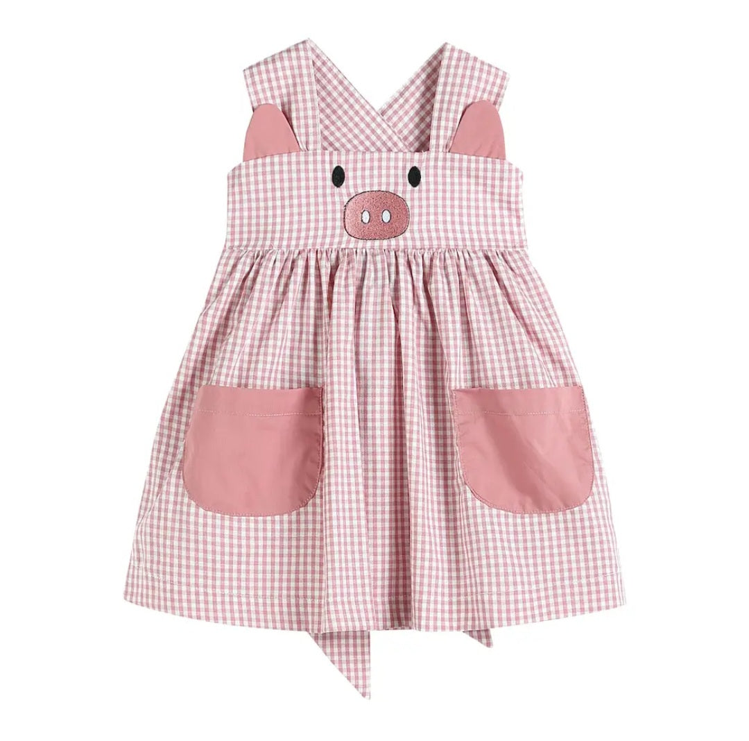 Rose Gingham Little Piggy Sleeveless A-Line Dress