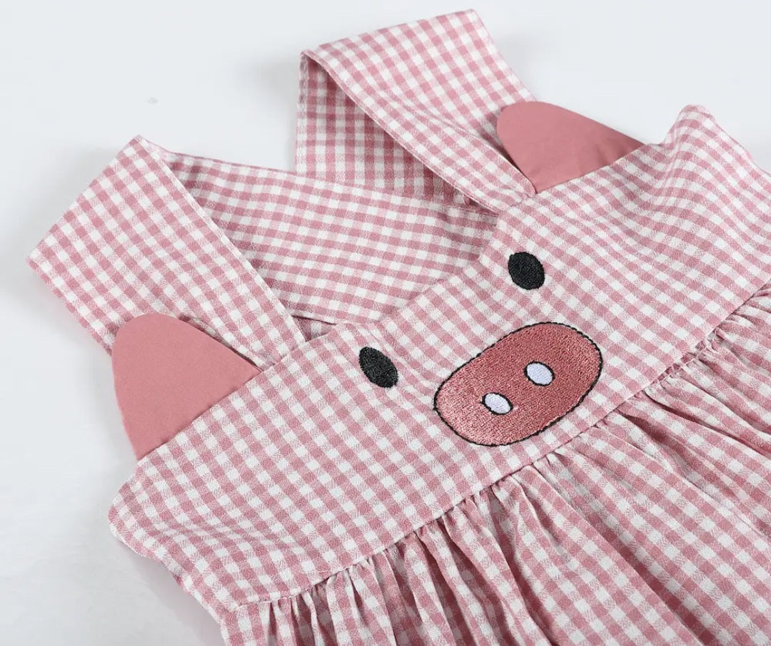 Rose Gingham Little Piggy Sleeveless A-Line Dress