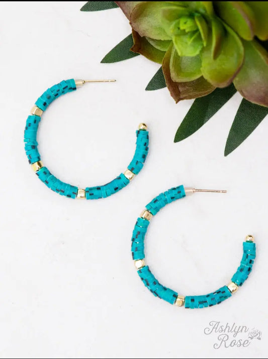 All Summer Long Beaded Hoop Earrings- Turquoise