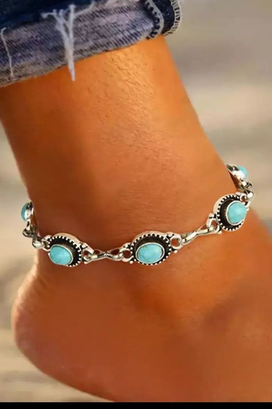 Silver Bohemian Turquoise Casual Anklet