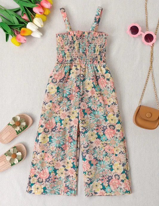 Girls Boho Glamour- Vibrant Flower Print Jumpsuit