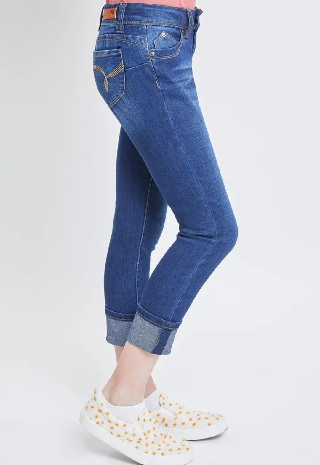 Girls Mid Rise Wide Cuff Skinny Jean