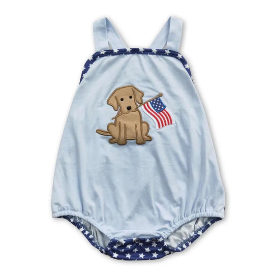 Dog Flag Embroidery Stars Baby Boy Romper - 4th of July