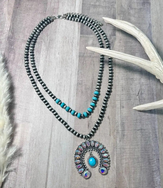 Layered Necklace in Silver and Turquoise