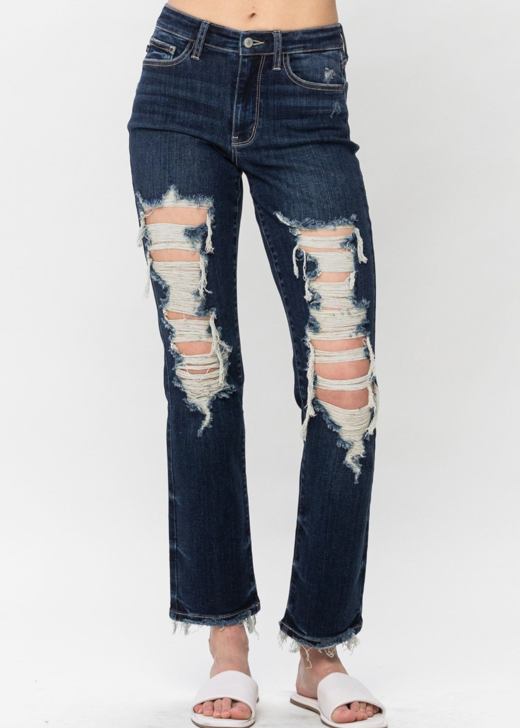 Judy Blue Mid Rise Distressed Straight Leg Jean