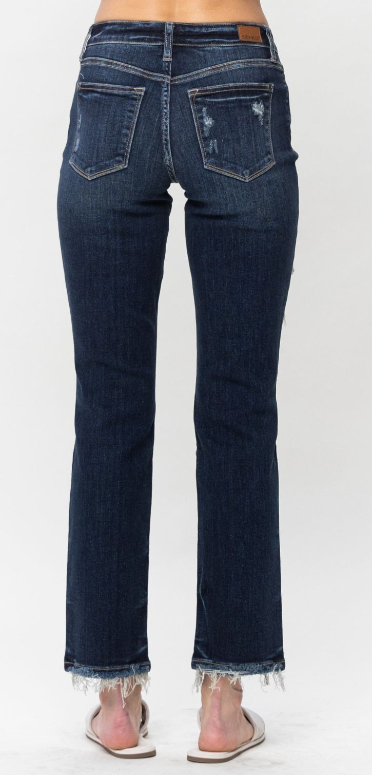 Judy Blue Mid Rise Distressed Straight Leg Jean