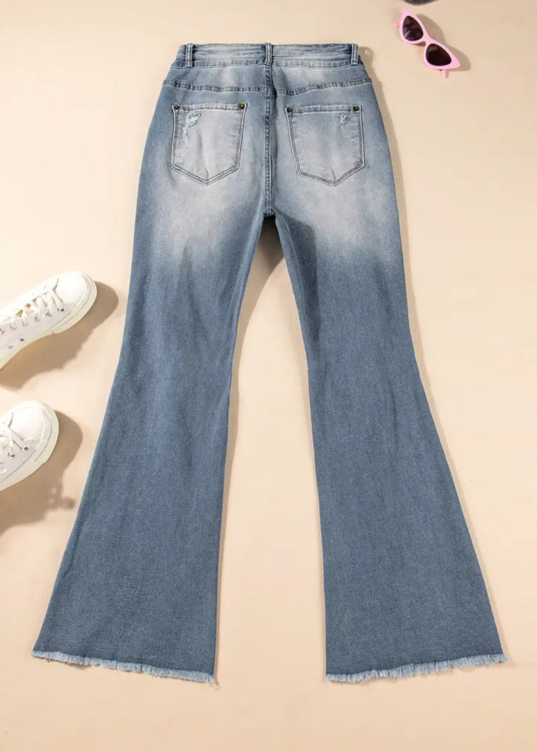 Vintage Light Wash Ripped Raw Edge Flare Jeans