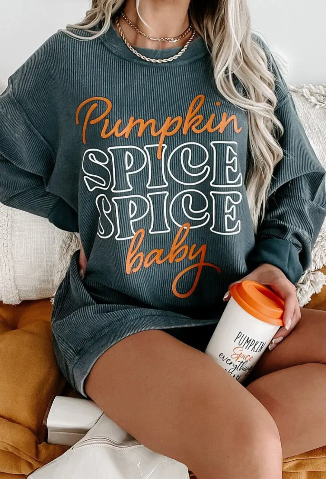 Dark Grey Halloween Pumpkin Spice Baby Graphic Textured Sweatshirt