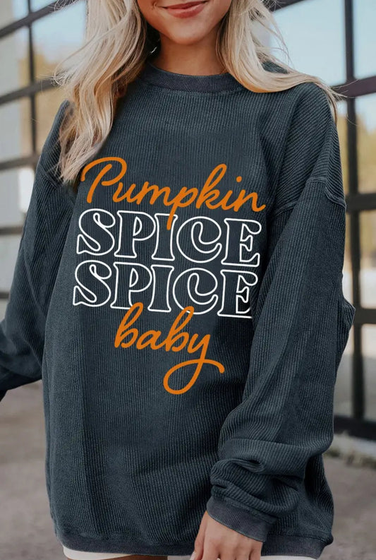 Dark Grey Halloween Pumpkin Spice Baby Graphic Textured Sweatshirt