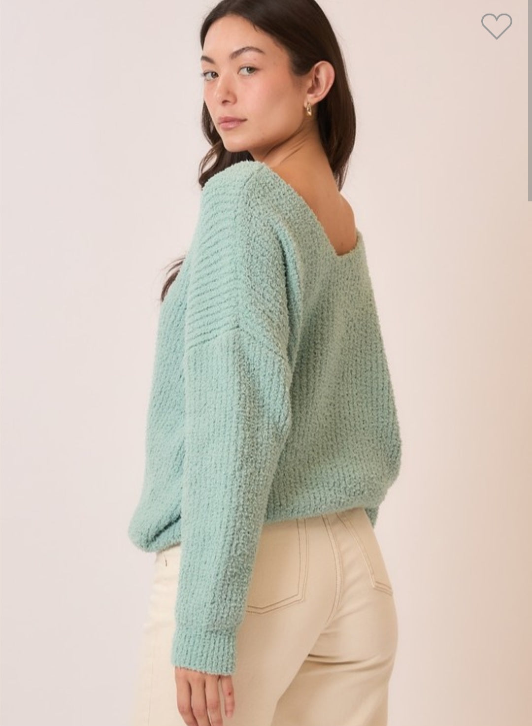 Cozy Co Seafoam Light Knit V Neck Pullover Sweater