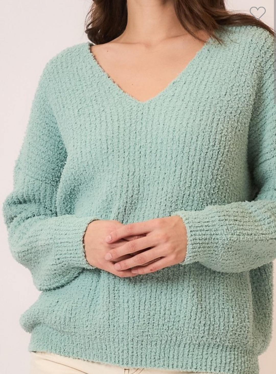 Cozy Co Seafoam Light Knit V Neck Pullover Sweater