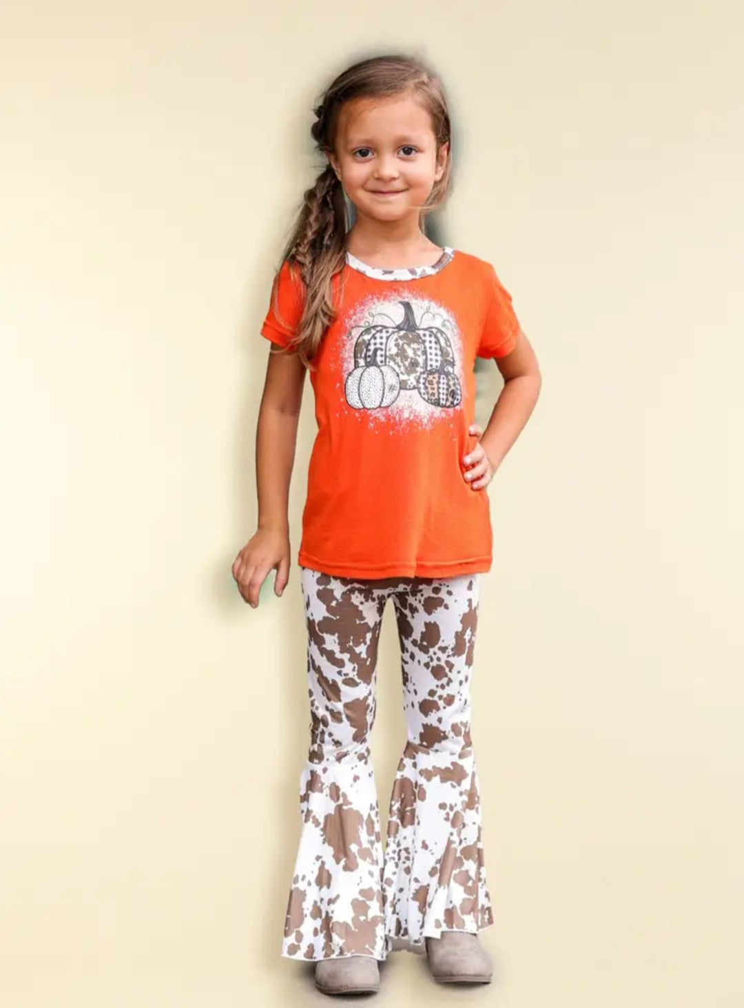 Girls' Triple Pumpkin Leopard, Cow Orange Ringer Tee (Mommy & Me)