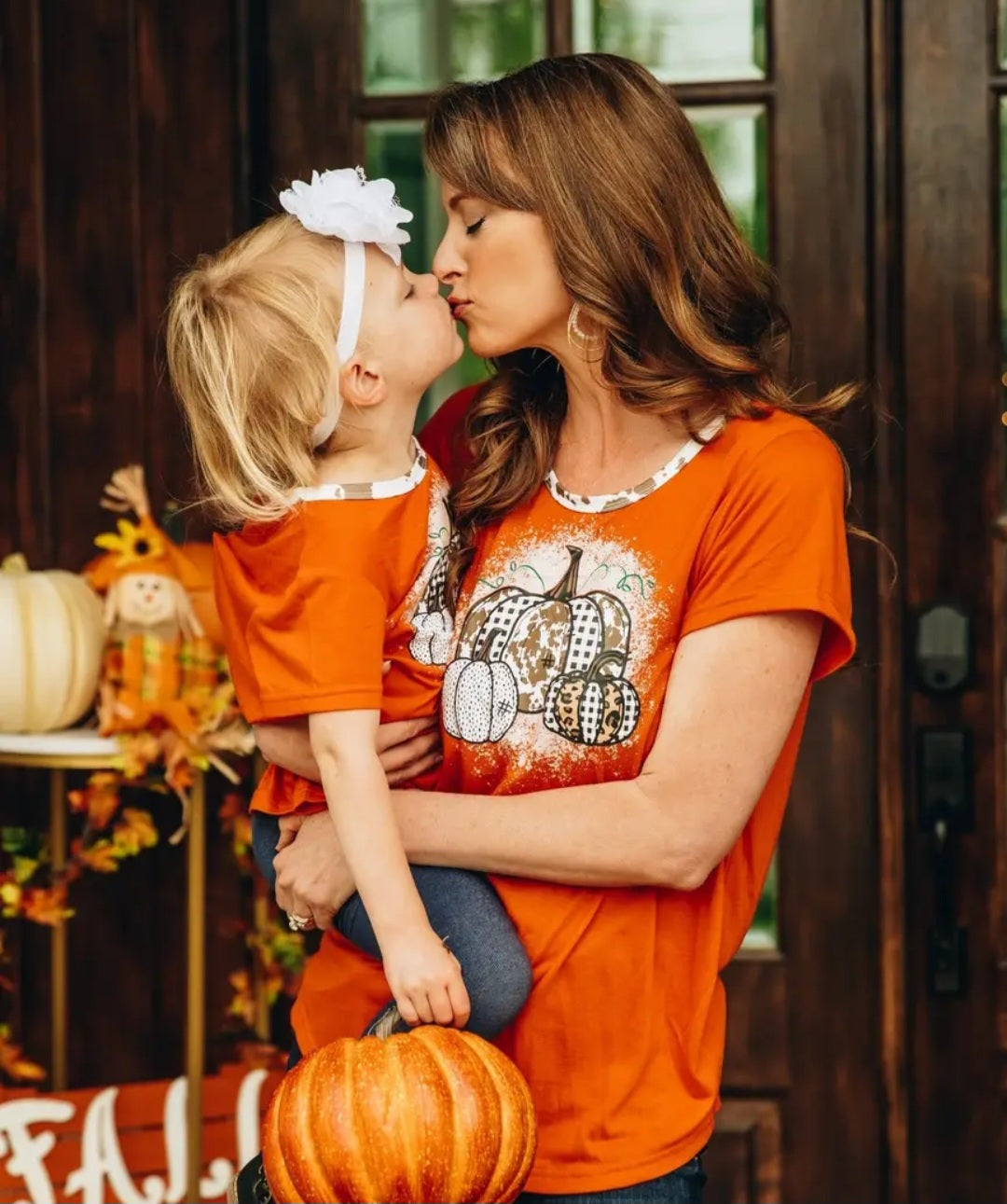 Girls' Triple Pumpkin Leopard, Cow Orange Ringer Tee (Mommy & Me)