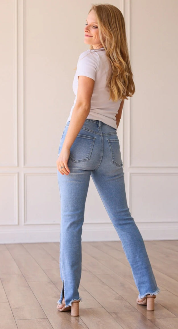 The Jane Medium Wash Side Split-Hem Jeans