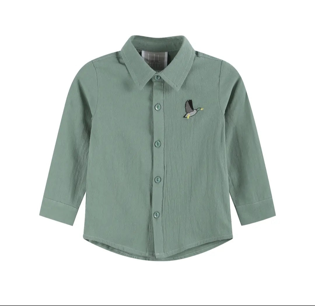 Lil Cactus Sage Green Mallard Boys Dress Shirt