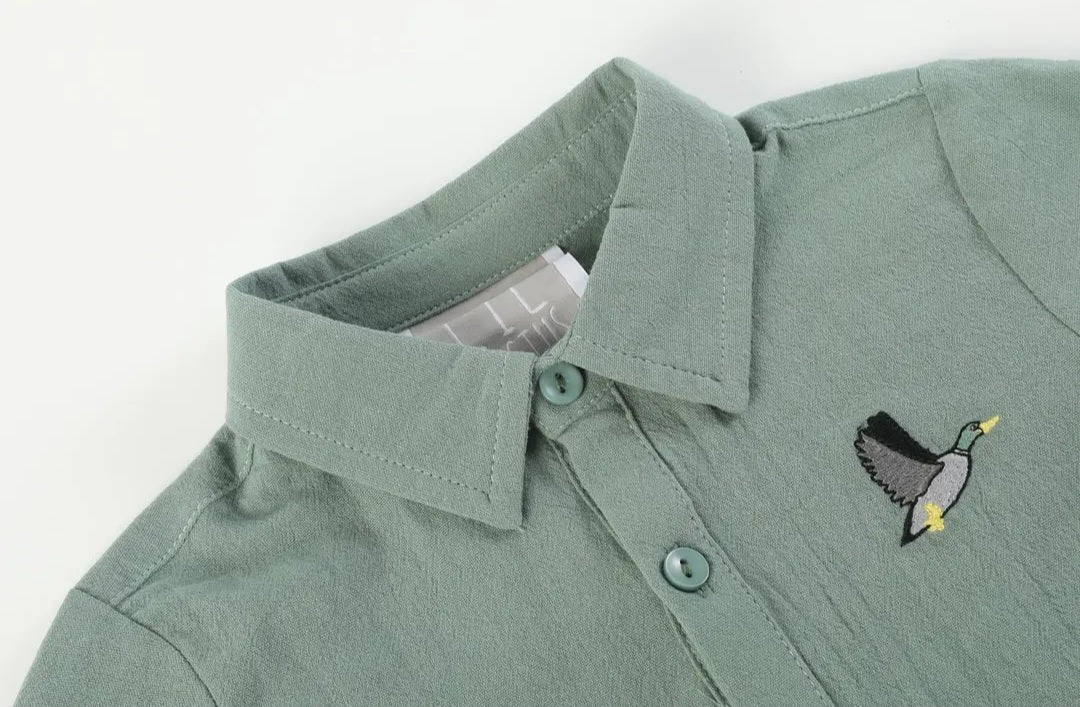 Lil Cactus Sage Green Mallard Boys Dress Shirt