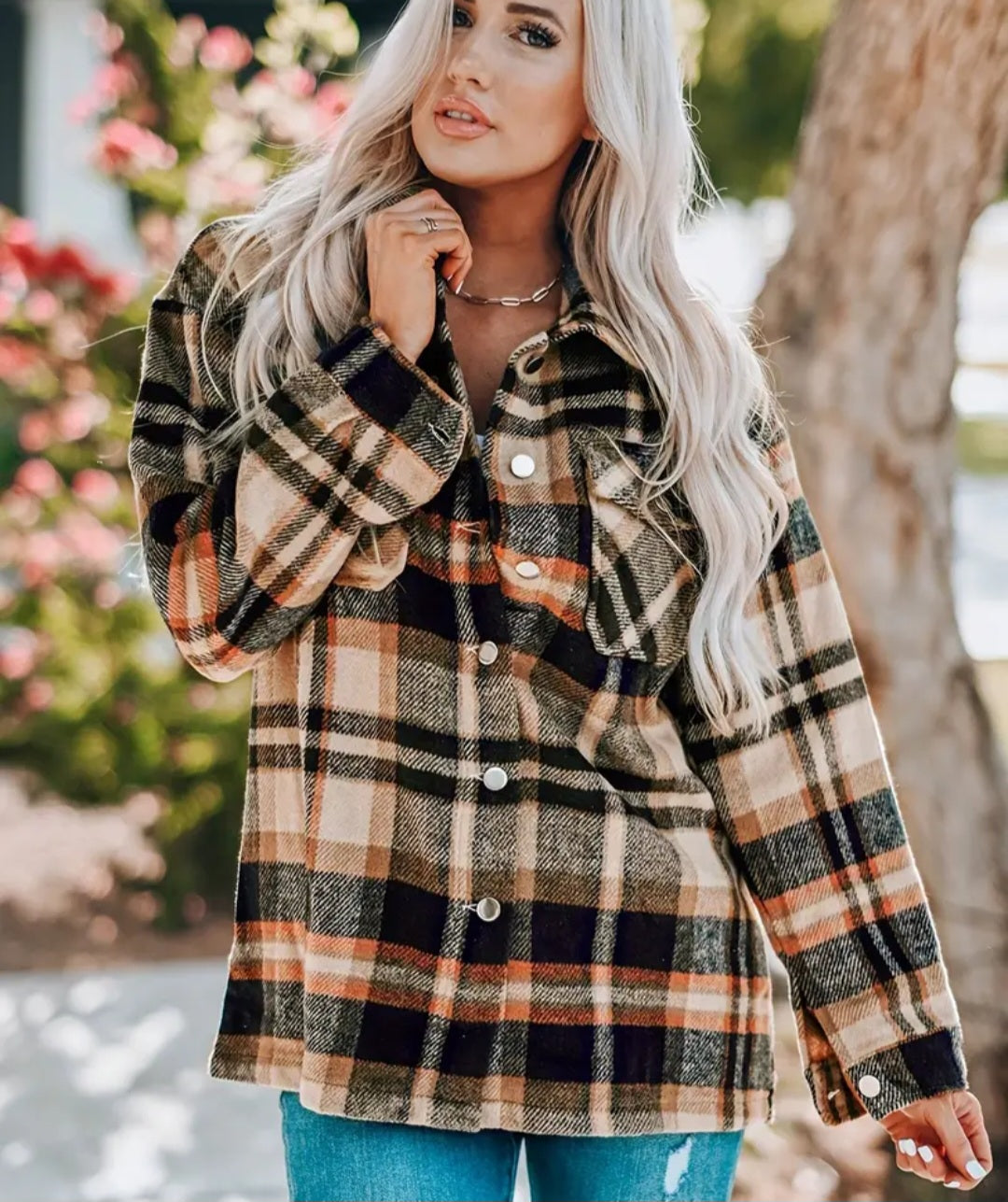 Women's Plaid Button Front Long Sleeve Shacket