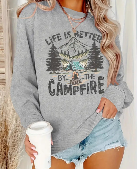 Cozy Campfire Graphic Sweatshirt for Women