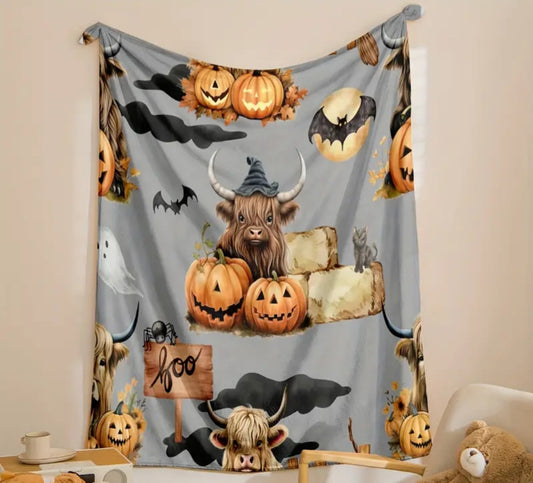 Cozy Halloween Pumpkin Throw Blanket