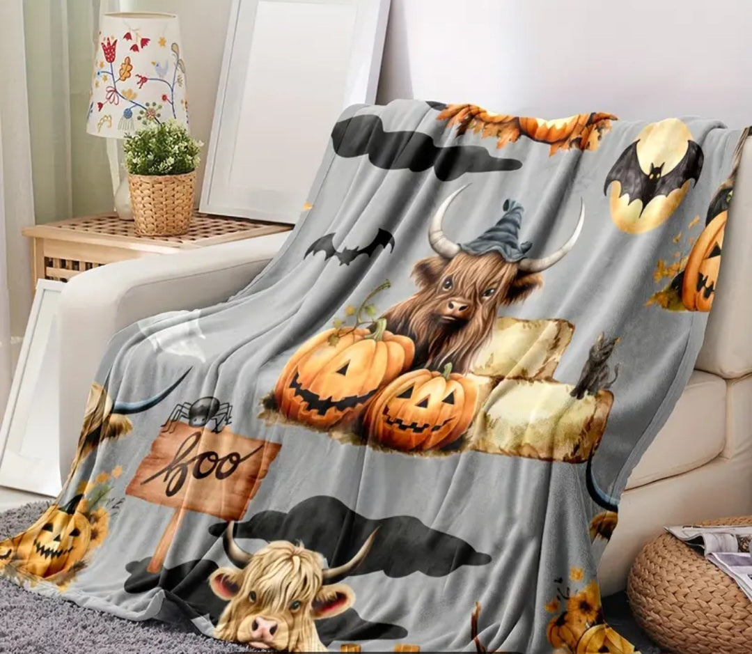 Cozy Halloween Pumpkin Throw Blanket