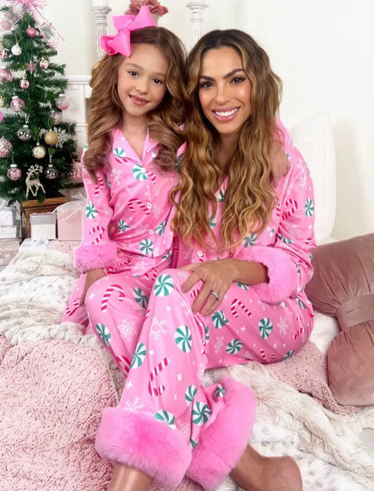 Mommy and Me Peppermint Candy Dream Furry Pajama Set